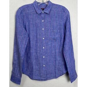 NEW UNTUCKit Zell 100% Linen Sz‎ 2 Blue Red Stripe Shirt 0994